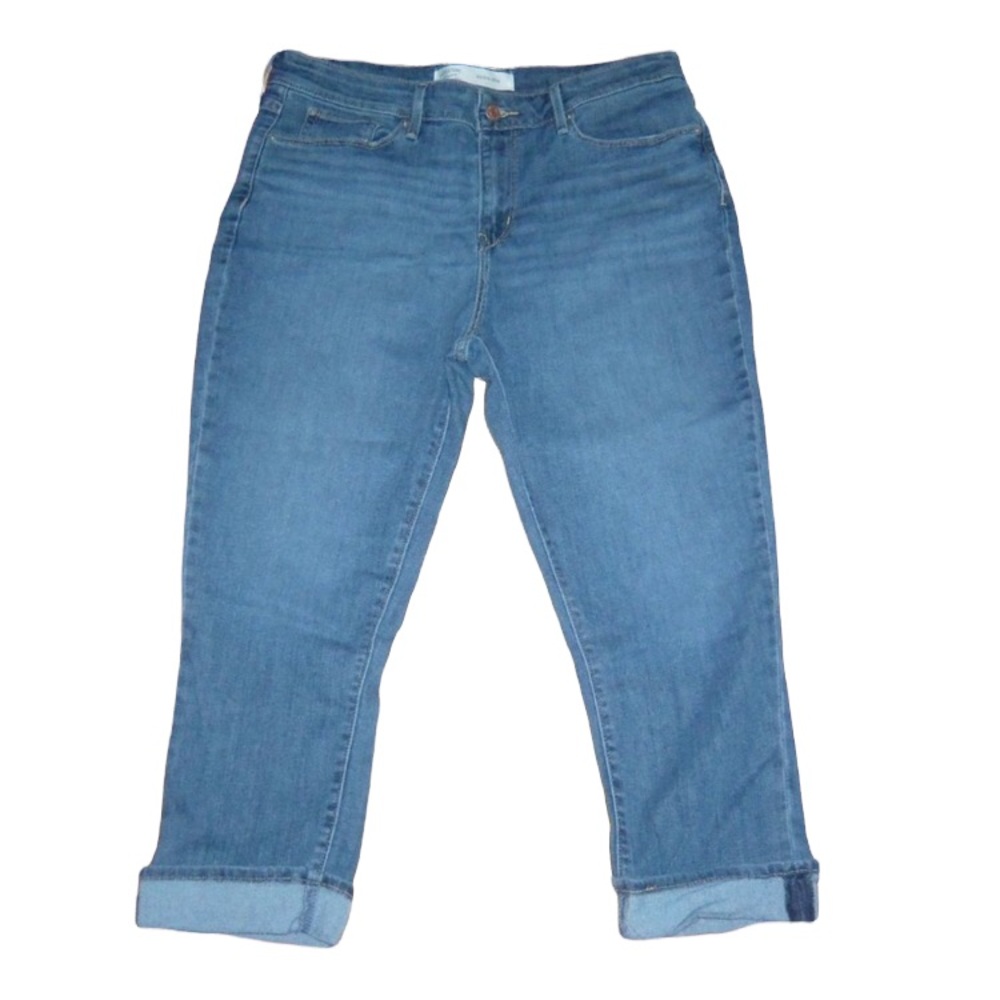 Levi's Signature Mid Rise (33x21.5) Capri Jeans - Cropped Blue Denim Sz 14